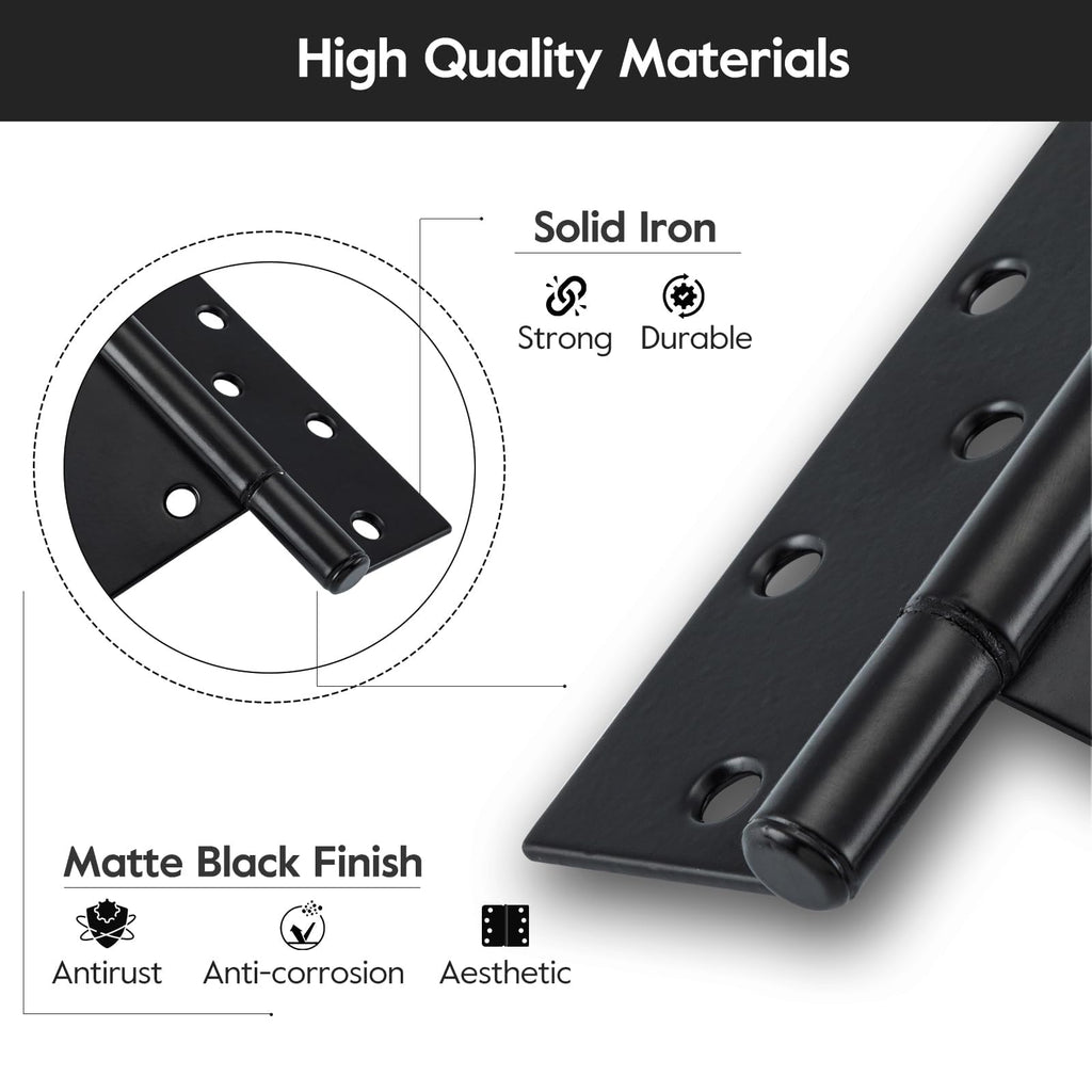 10" Heavy Duty Gate Hinges, 6 Pack T Strap Hinges