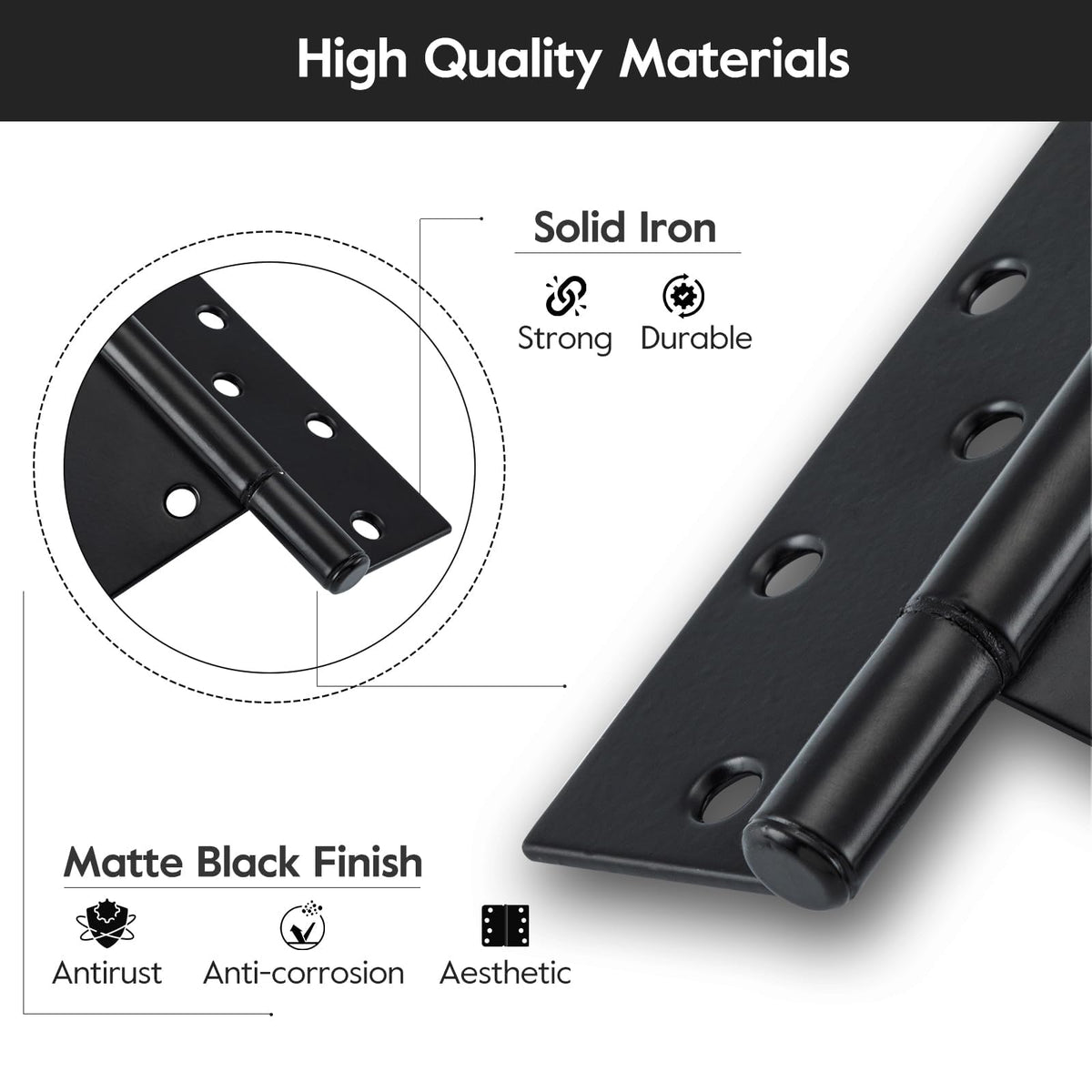 10" Heavy Duty Gate Hinges, 6 Pack T Strap Hinges