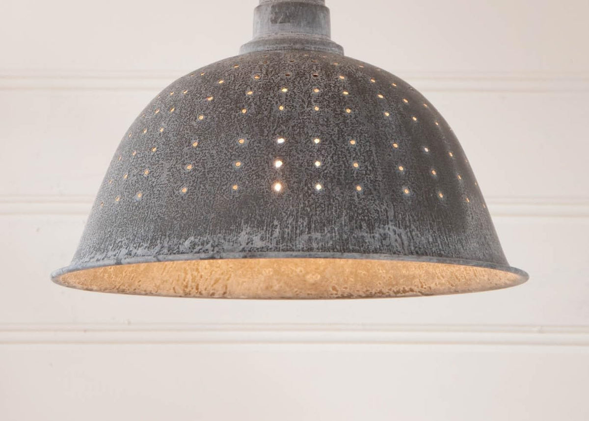 Metal Colander Pendant Light in Weathered Zinc 12 Inches Diameter