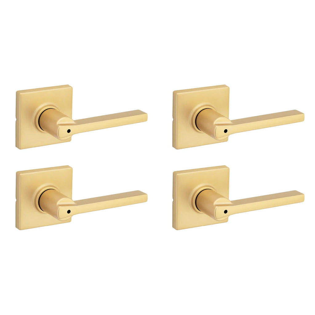 Casey Interior Square Privacy Door Handle with Lock, Door Lever , Satin Brass, Reversible Keyless Push Button Lock