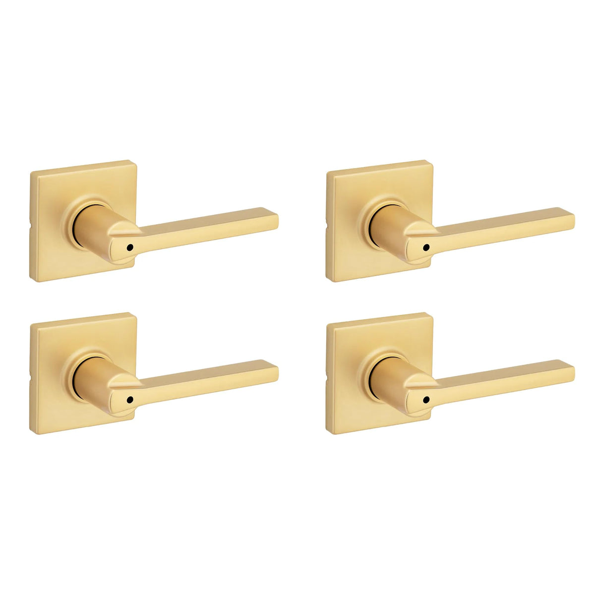 Casey Interior Square Privacy Door Handle with Lock, Door Lever , Satin Brass, Reversible Keyless Push Button Lock
