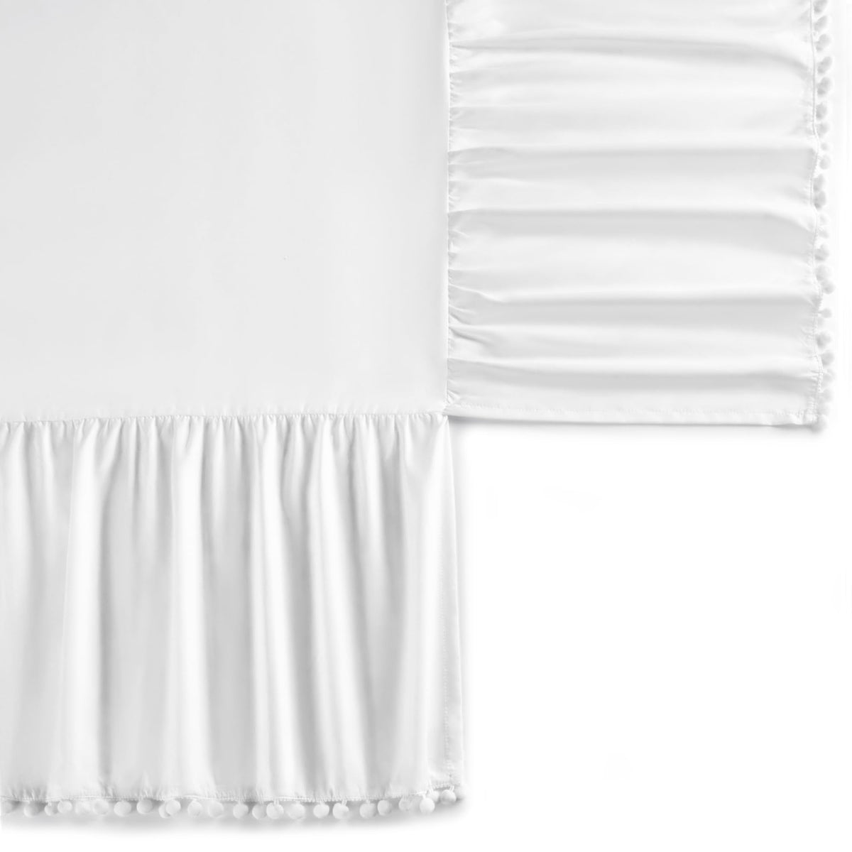 Baby Crib Skirt Girls Boys, Ruffled Bed Skirt with Pompoms, 28"x 52", 14'' Drop, White