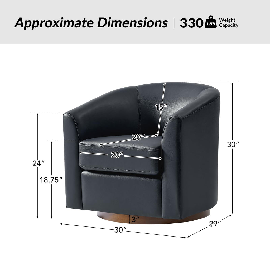 Genuine Leather Swivel Barrel Accent Chairs Set of 2, Navy