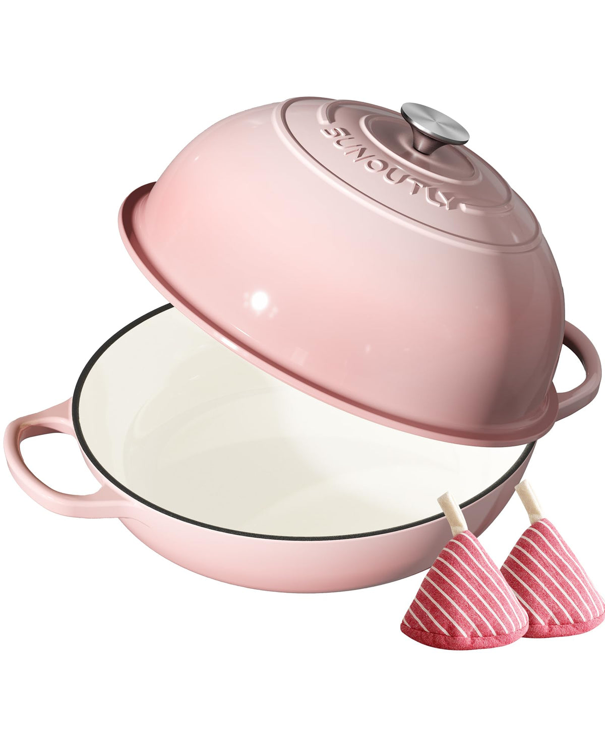 Enameled Cast Iron Dutch Oven for Bread Baking, 6QT Meatloaf Pan, Pink