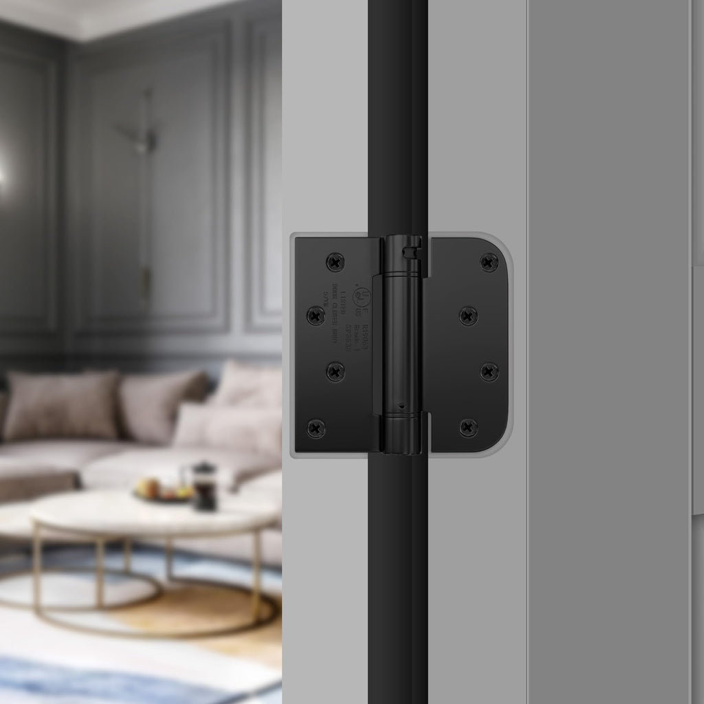 6 Pack Self Closing Door Hinges 4" Matte Black 5/8" & Square Radius