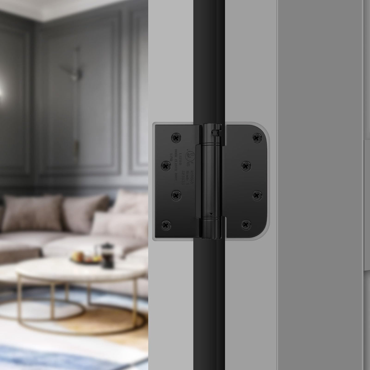6 Pack Self Closing Door Hinges 4" Matte Black 5/8" & Square Radius