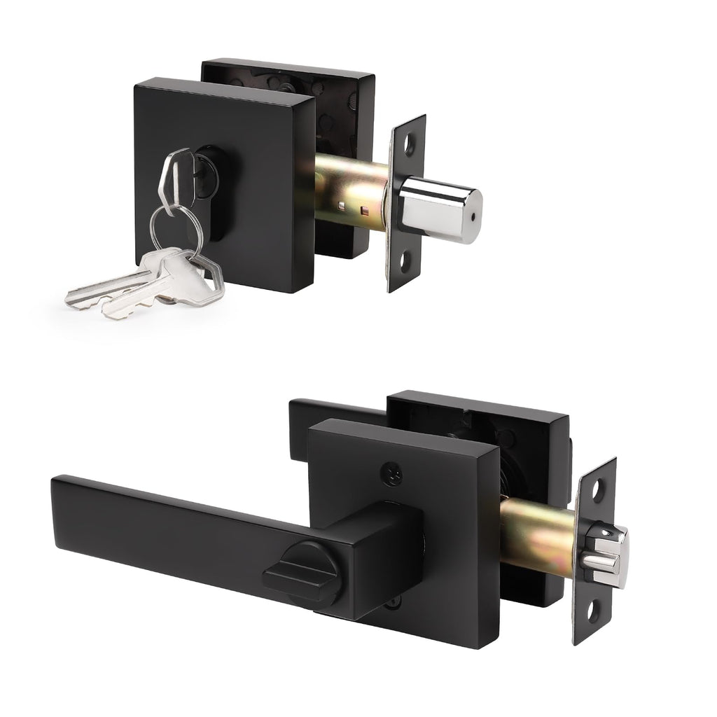 10 Pack Heavy Duty Keyed Entry Lever Door Handle with Double Cylinder Deadbolt Combination Set, Front Door Lever and
