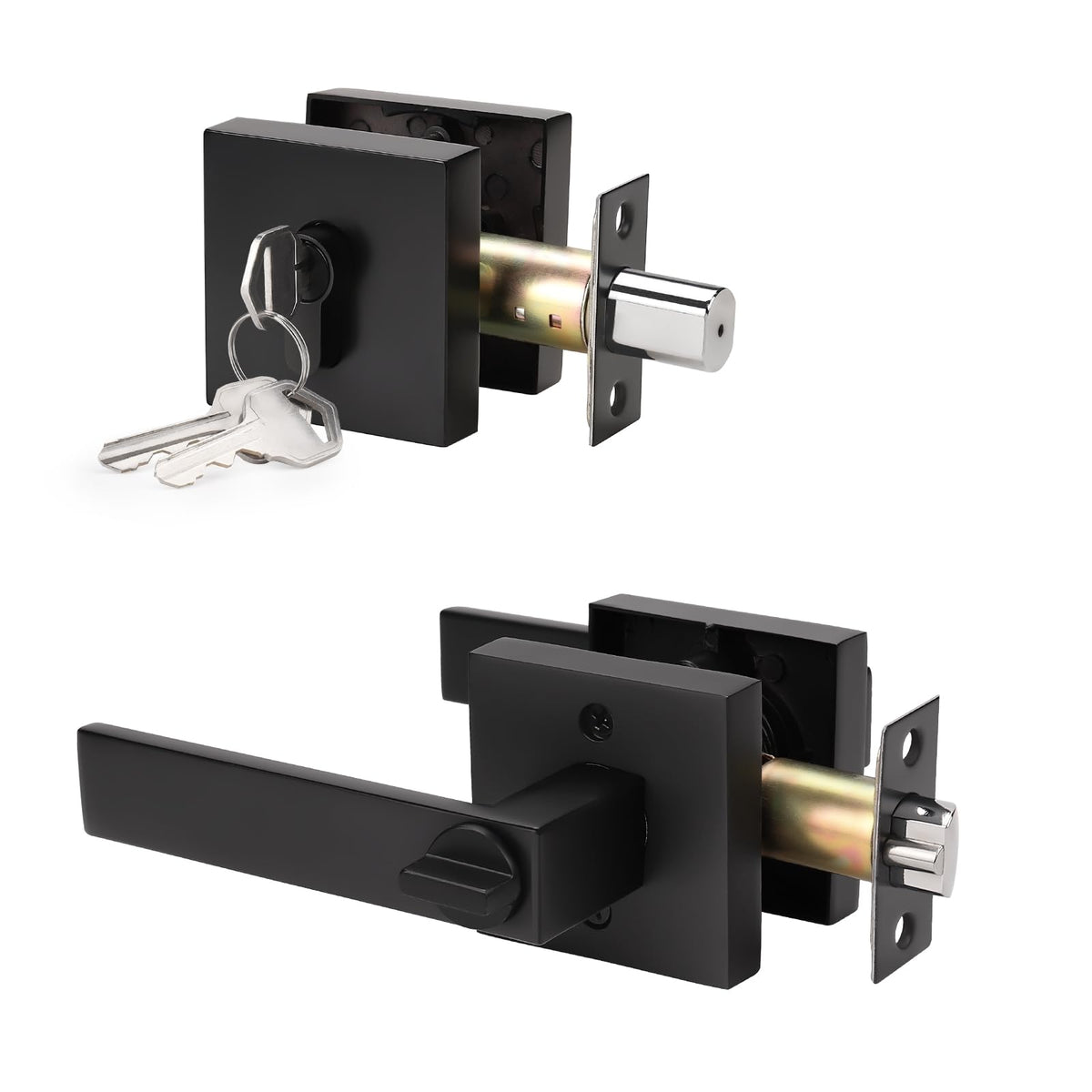 10 Pack Heavy Duty Keyed Entry Lever Door Handle with Double Cylinder Deadbolt Combination Set, Front Door Lever and