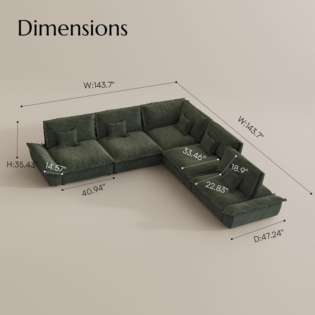 Hudson 144'' Oversized Modular Sectional Sofa, 5 Seater, Green