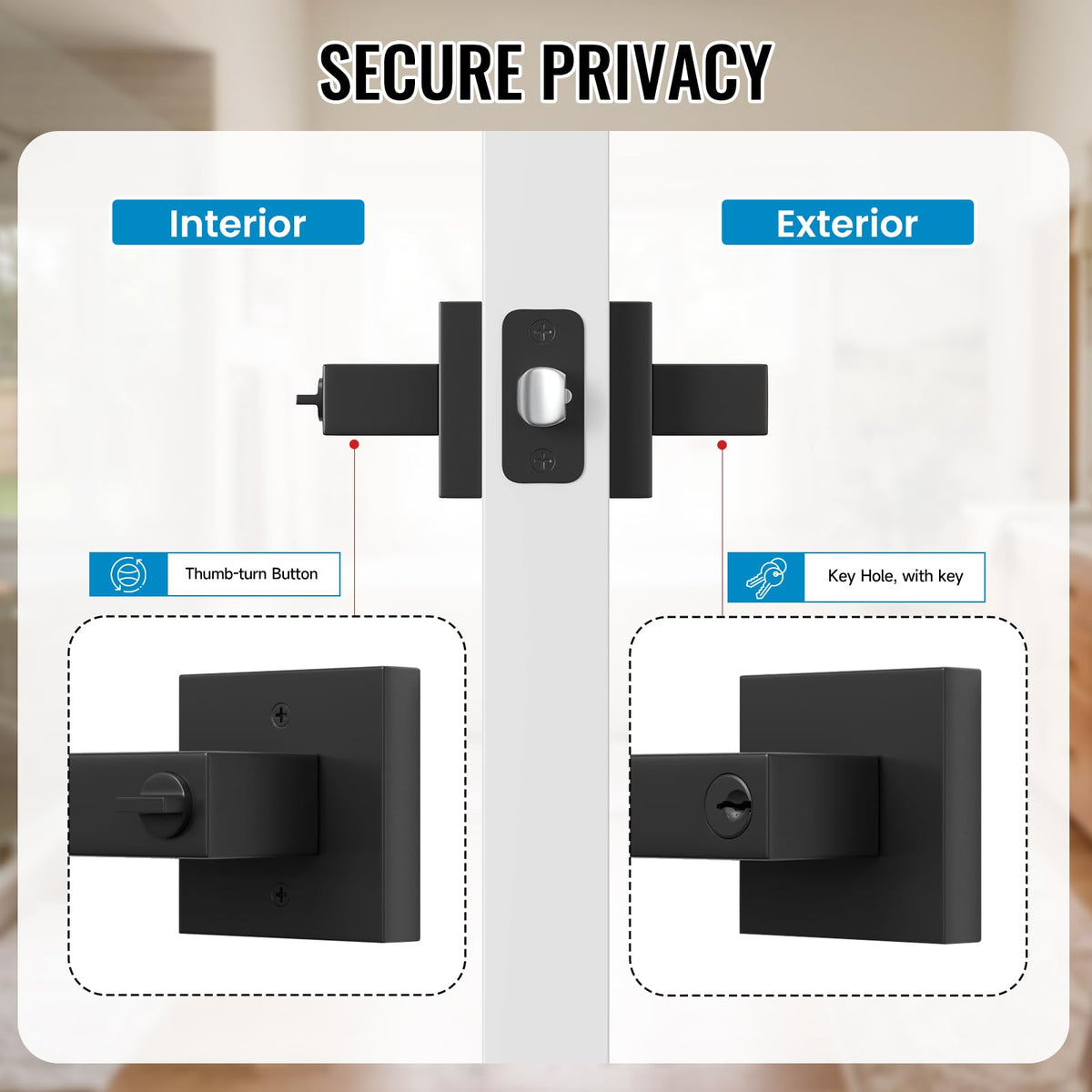 Entry Matte Black Door Keyed Lever Exterior Handles with Lock 2 Pack