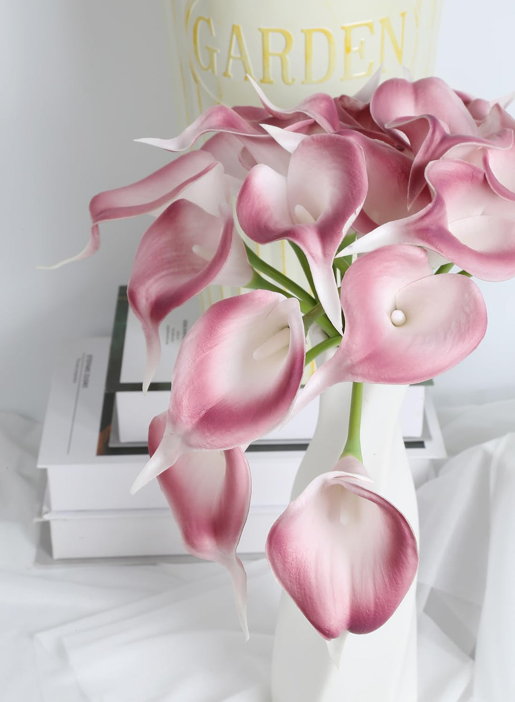 Pink Fake Calla Lily Flowers 24PCS Real Touch Pink Calla Lily Faux Flowers Arrangement Party Wedding Bouquet