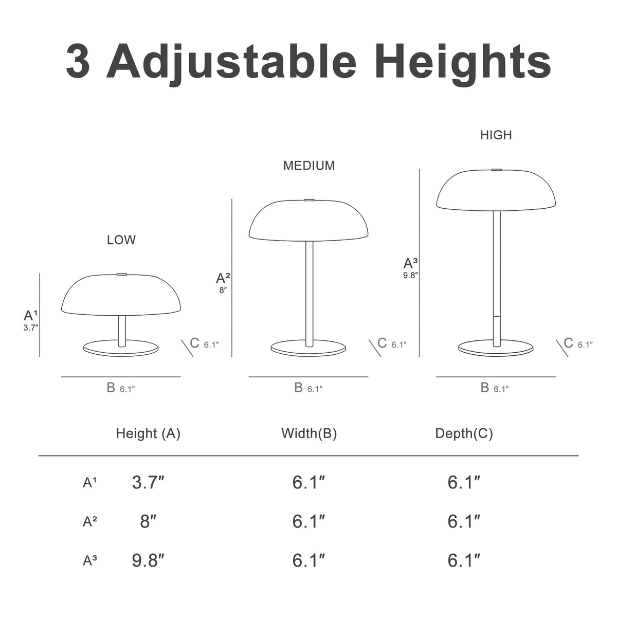 Portable LED Mushroom Table Lamp, Cordless Gold Table Lamp with 3 Color Stepless Dimming, Touch Control, Adjustable