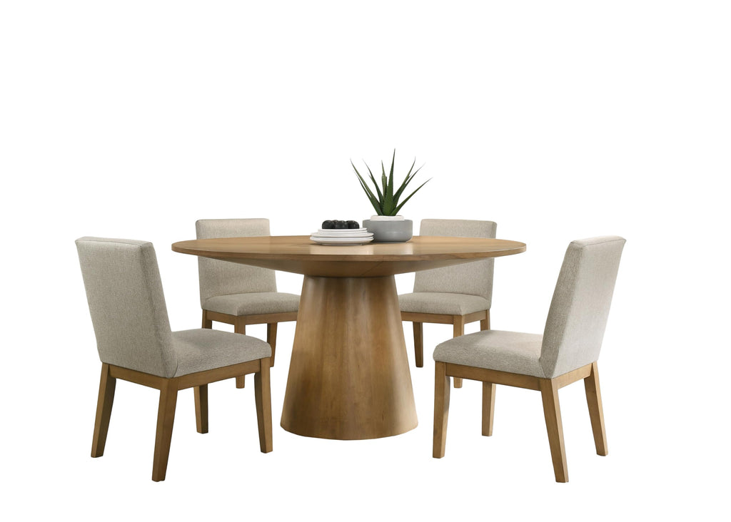 59'' Round Dining Table Wood Kitchen Table for 4, Modern Contemporary Farmhouse Style Solid Wooden Dining Table