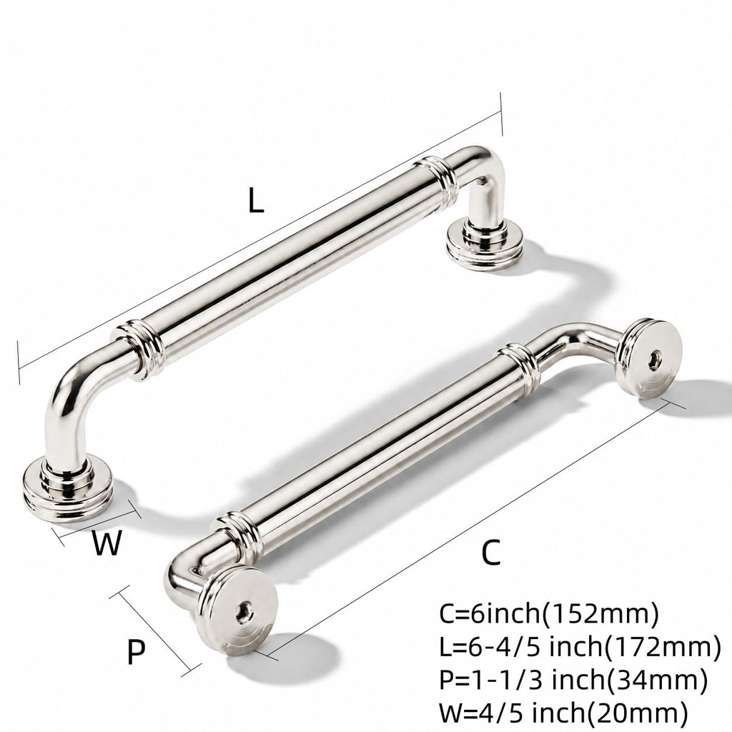 5 Pack 6 Inch Solid Zinc Alloy Polished Nickel Cabinet Pulls