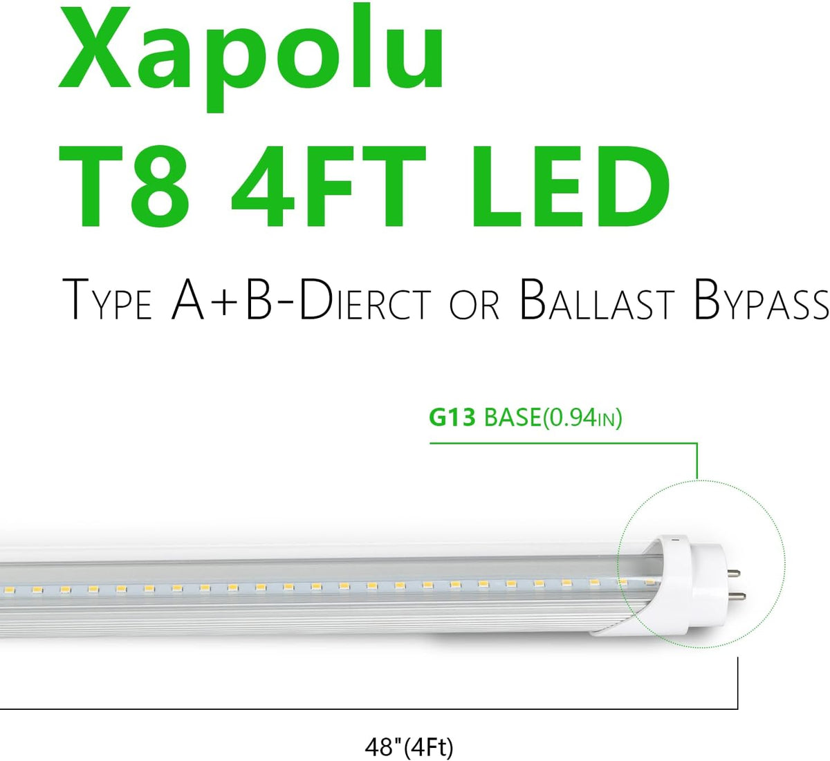 4FT T8 T12 LED Type A+B Tube Lights Dimmable, 18W 5000K 2520lm, F32T8/F40T12 Fluorescent Light Bulbs Replacement