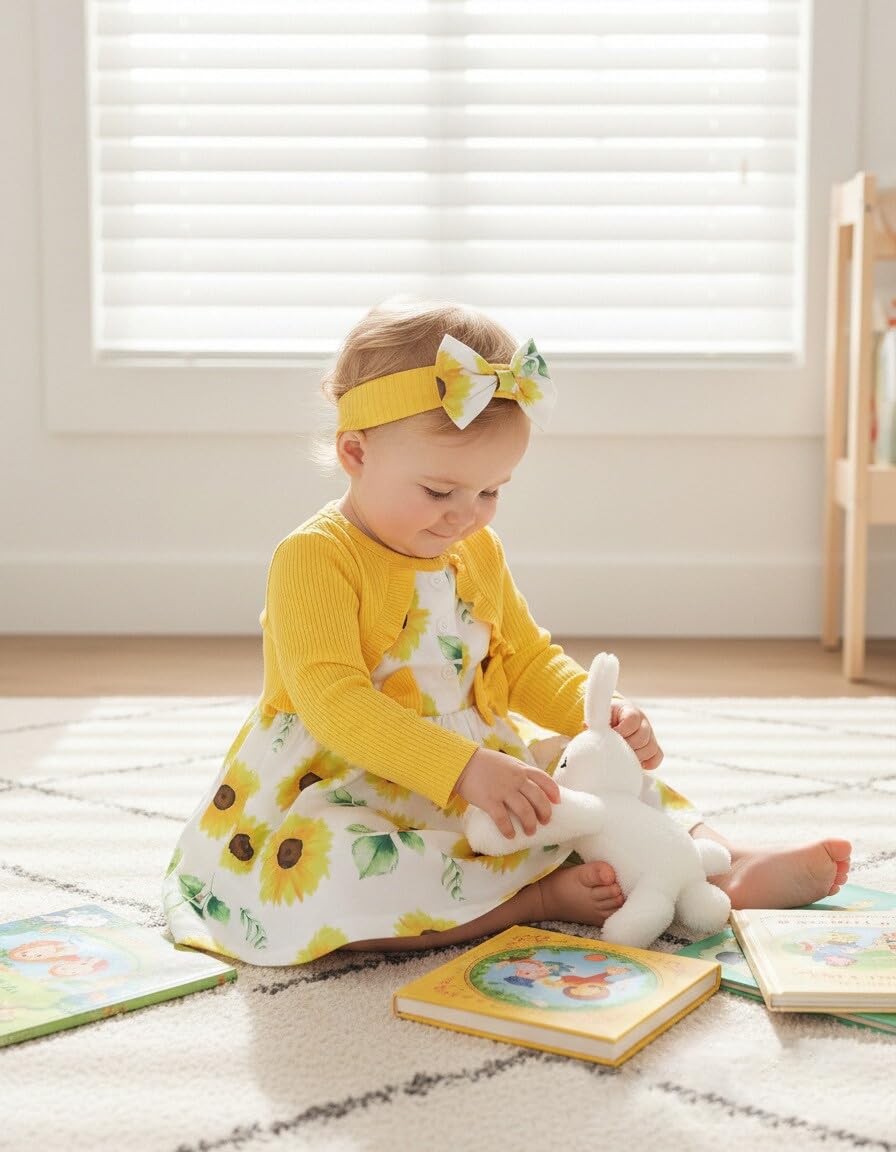 Baby Girl Dress Sunflower Floral Long Sleeve Dress