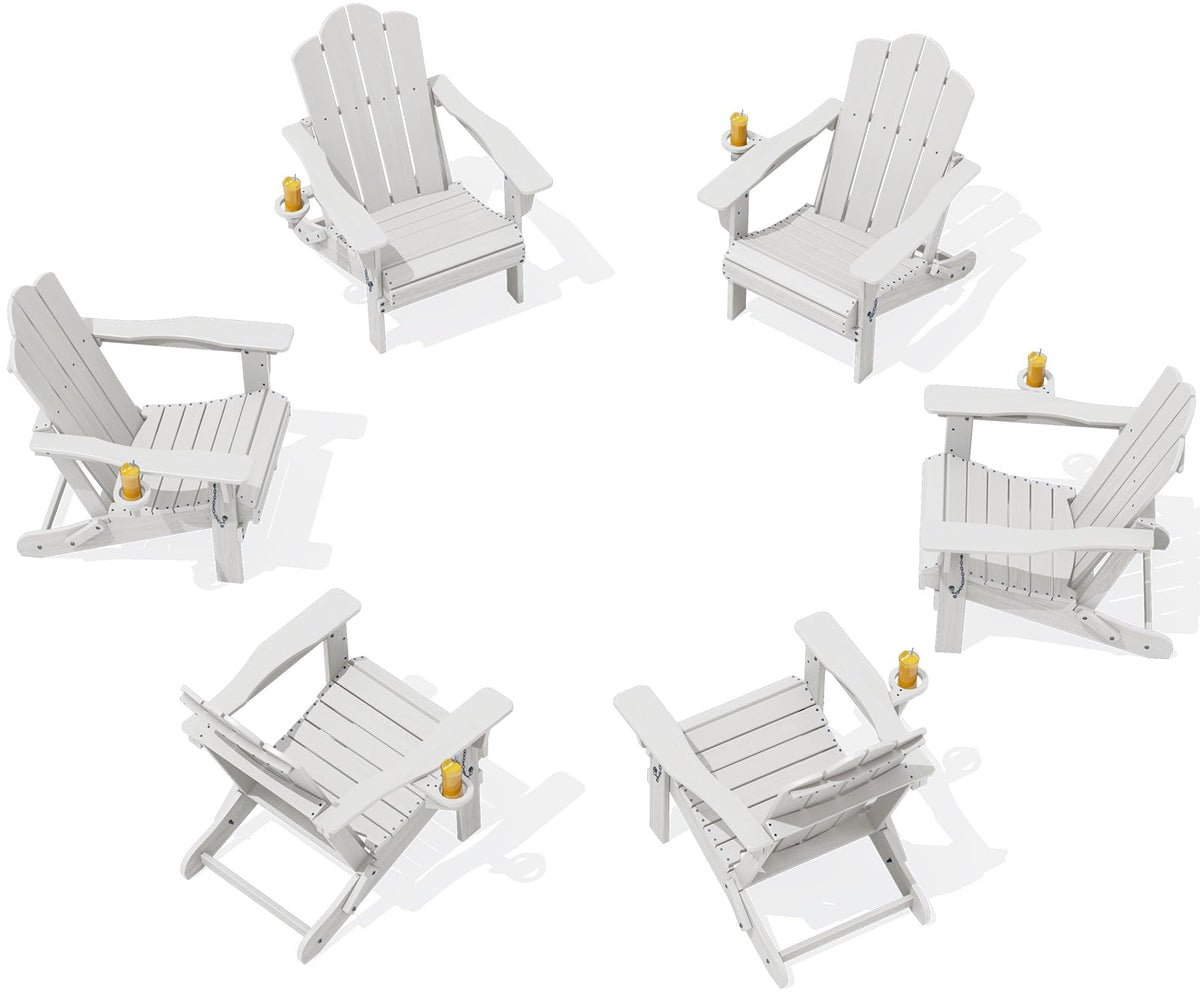 Adjustable Adirondack Chairs Set of 6, Folding Outdoor Chair, White