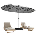 15ft Large Double-Sided Rectangle Patio Umbrella with Base Included, Gray