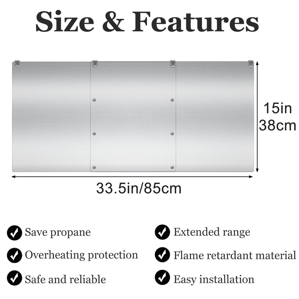 Upgraded Patio Heater Reflector Shield (3 Panels), 15" Height Heat Focusing Reflector for Round Natural Gas Propane