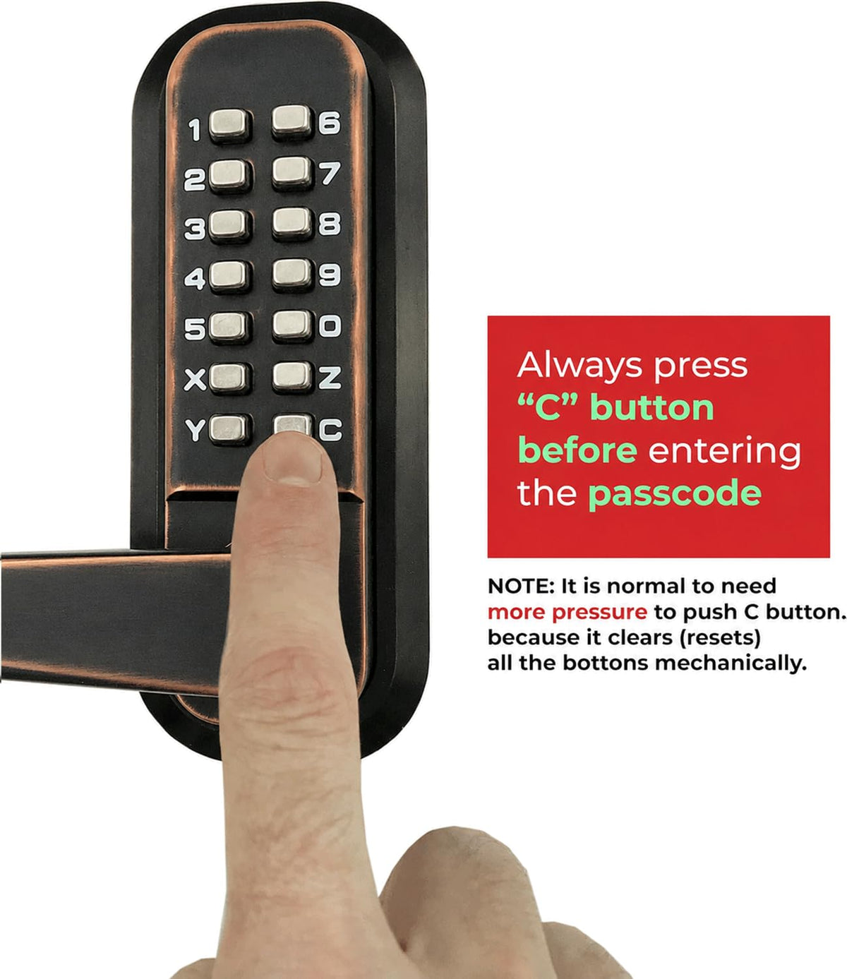 Single-Sided Keyless Entry Door Lock, Lever Handle OR Bronze