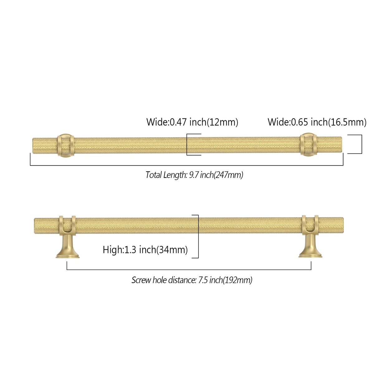 10 Pack 7.5 Inch(192mm) Knurled Brushed Gold Kitchen Cabinet Handles, Cabinet Pulls Kitchen Cabinet Hardware Cupboard