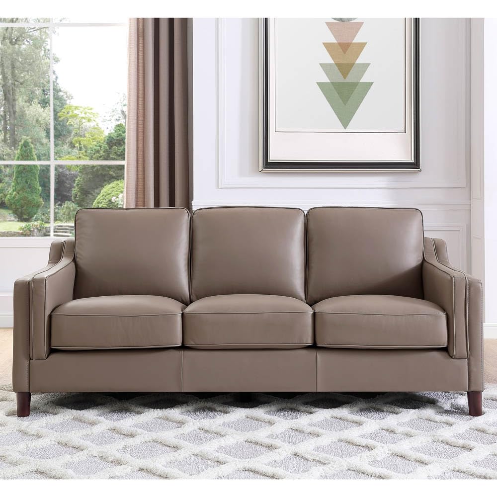 Bella Top Grain Leather Sofa Couch, 84", Taupe