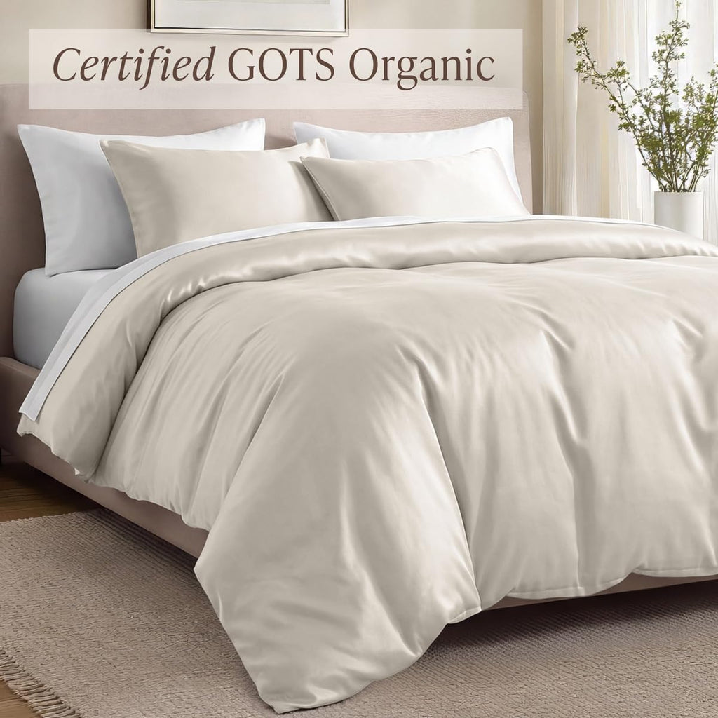 100% Organic Cotton Sateen Duvet Cover Set (, French Beige)