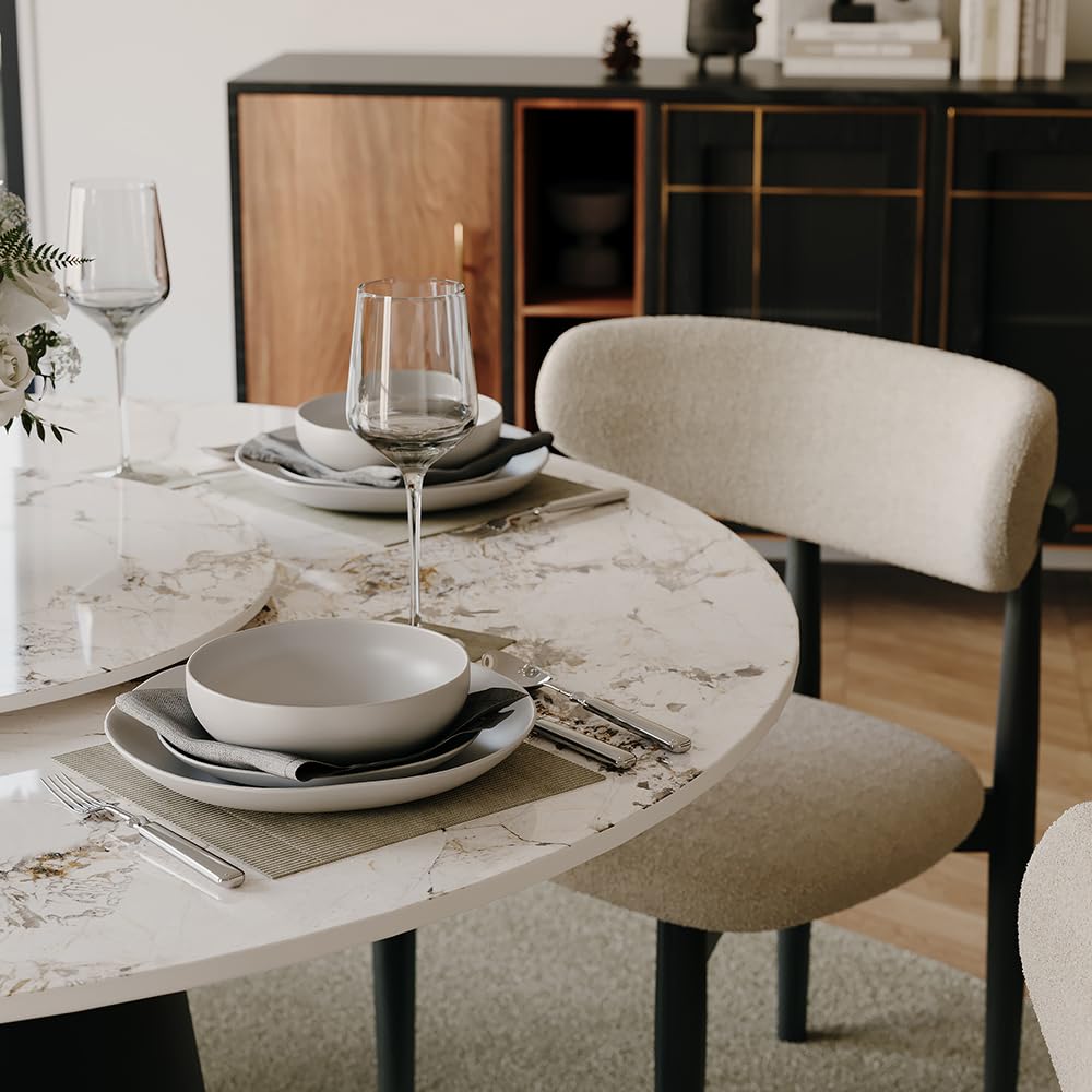 Inspired Saarinen Style Round Dining Table for 4, 47" Modern Dining Table with 23" Lazy Susan, Pandora Sintered Stone Dining Tabletop with