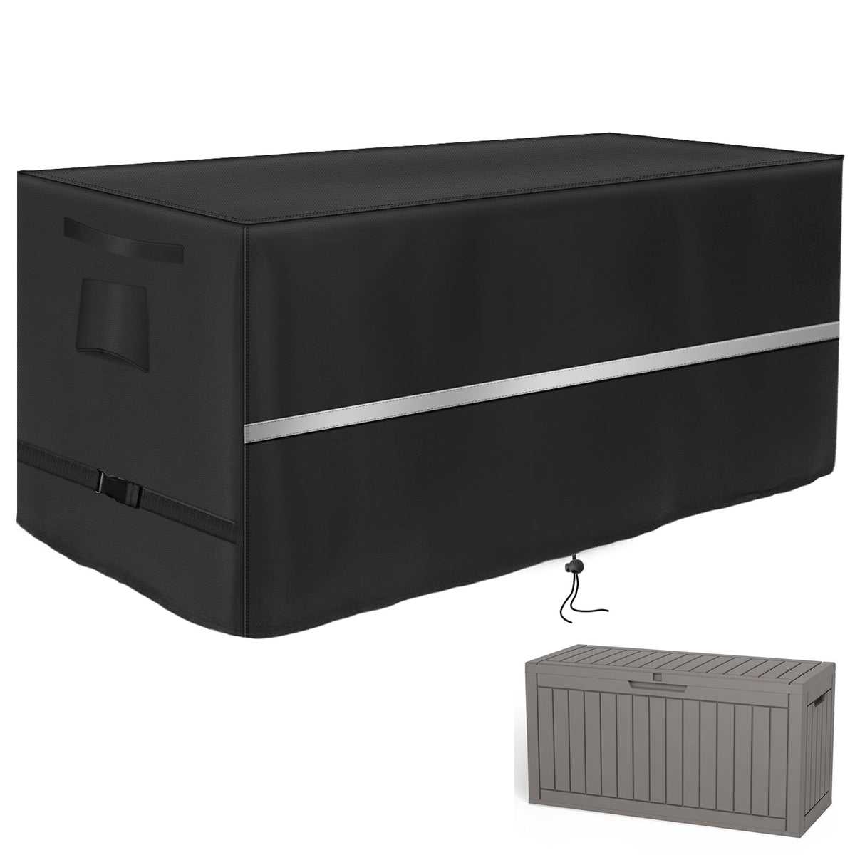Deck Box Cover Heavy Duty Waterproof Deck Box with Handle, Outdoor Large Storage Cover Patio Rectangular Bench Covers