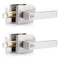 Brushed Nickel Interior Door Handles, ANSI/BHMA Grade 3 Intertek-Verified, 2 Pack Solid Zinc Alloy Square Privacy