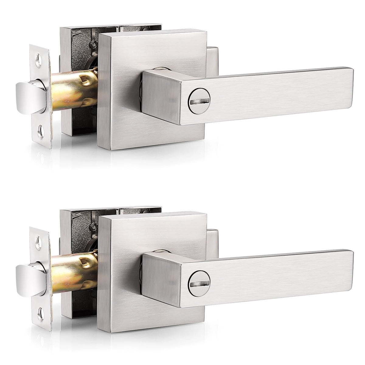 Brushed Nickel Interior Door Handles, ANSI/BHMA Grade 3 Intertek-Verified, 2 Pack Solid Zinc Alloy Square Privacy