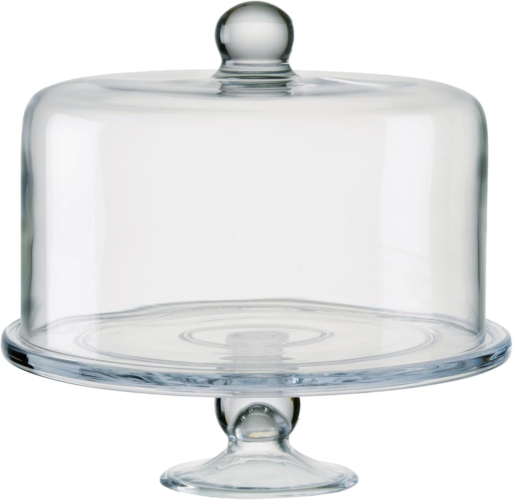Simplicity Cake Stand with Straight Sided Dome - Flawless Glass, Tall Cake Friendly, Secure Design, Elegant - Set of 2