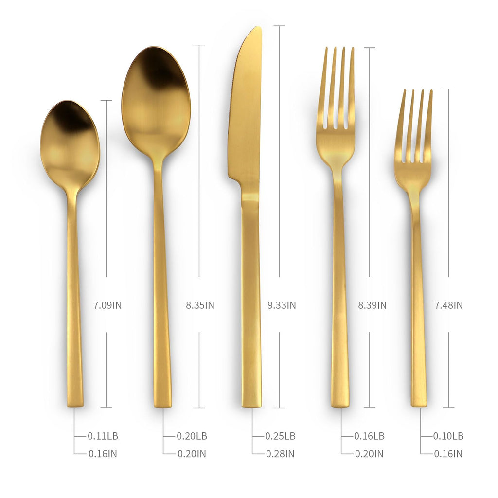 Matte Gold Silverware Set Cuboid Handle 20 Pieces Service for 4