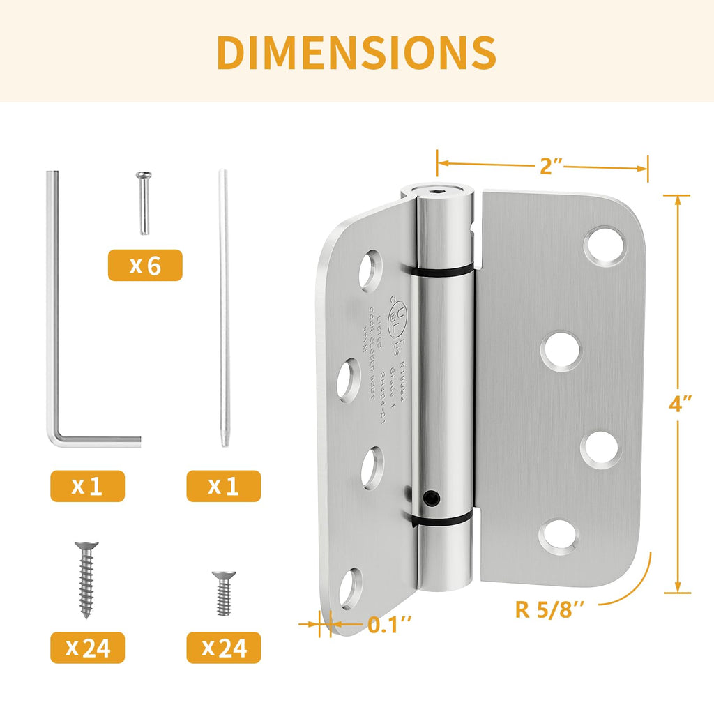 3 Pack Self Closing Door Hinges, 4 Inch, Adjustable Tension
