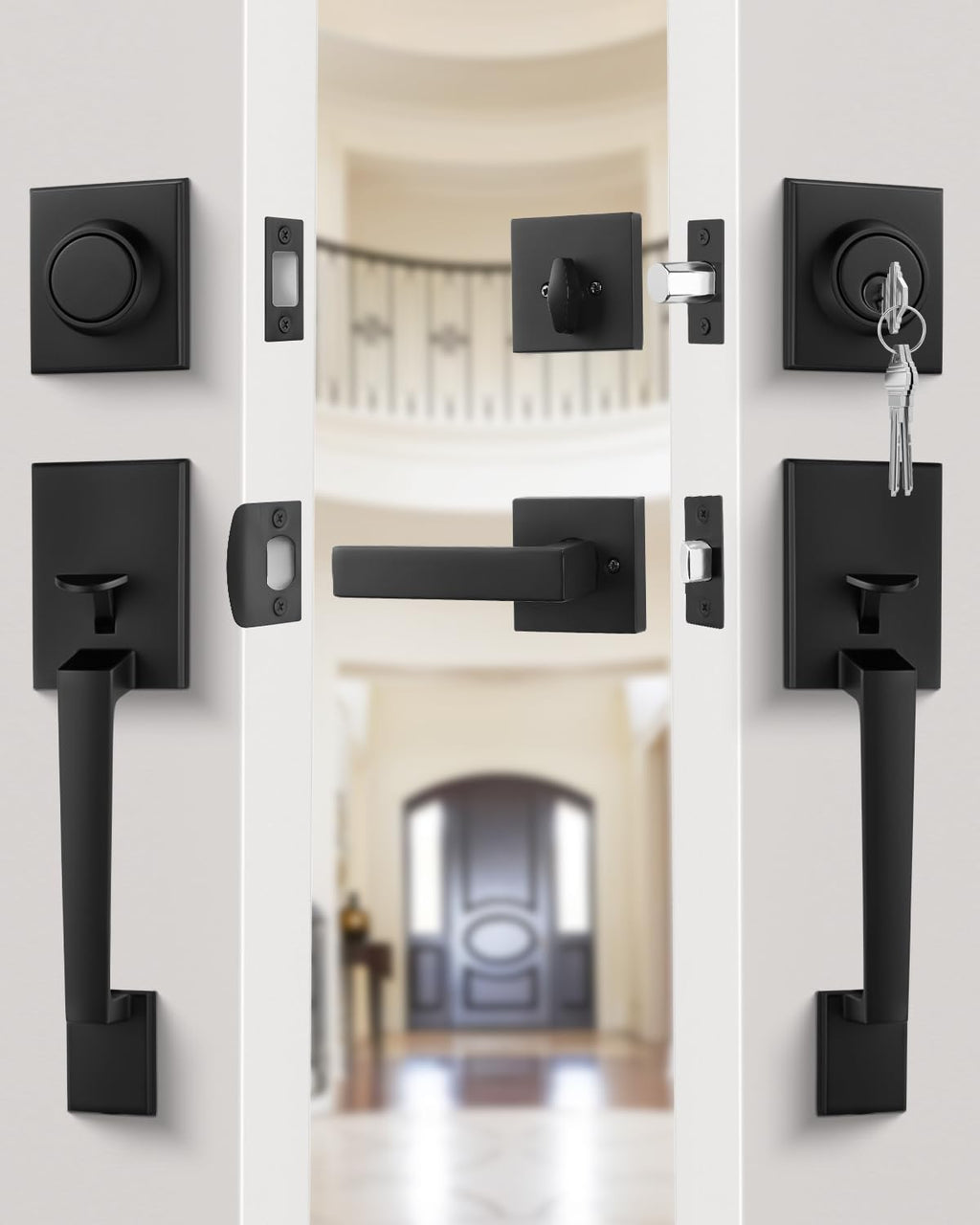 Double Door Handle Set, Black Double Door Handleset with Dummy