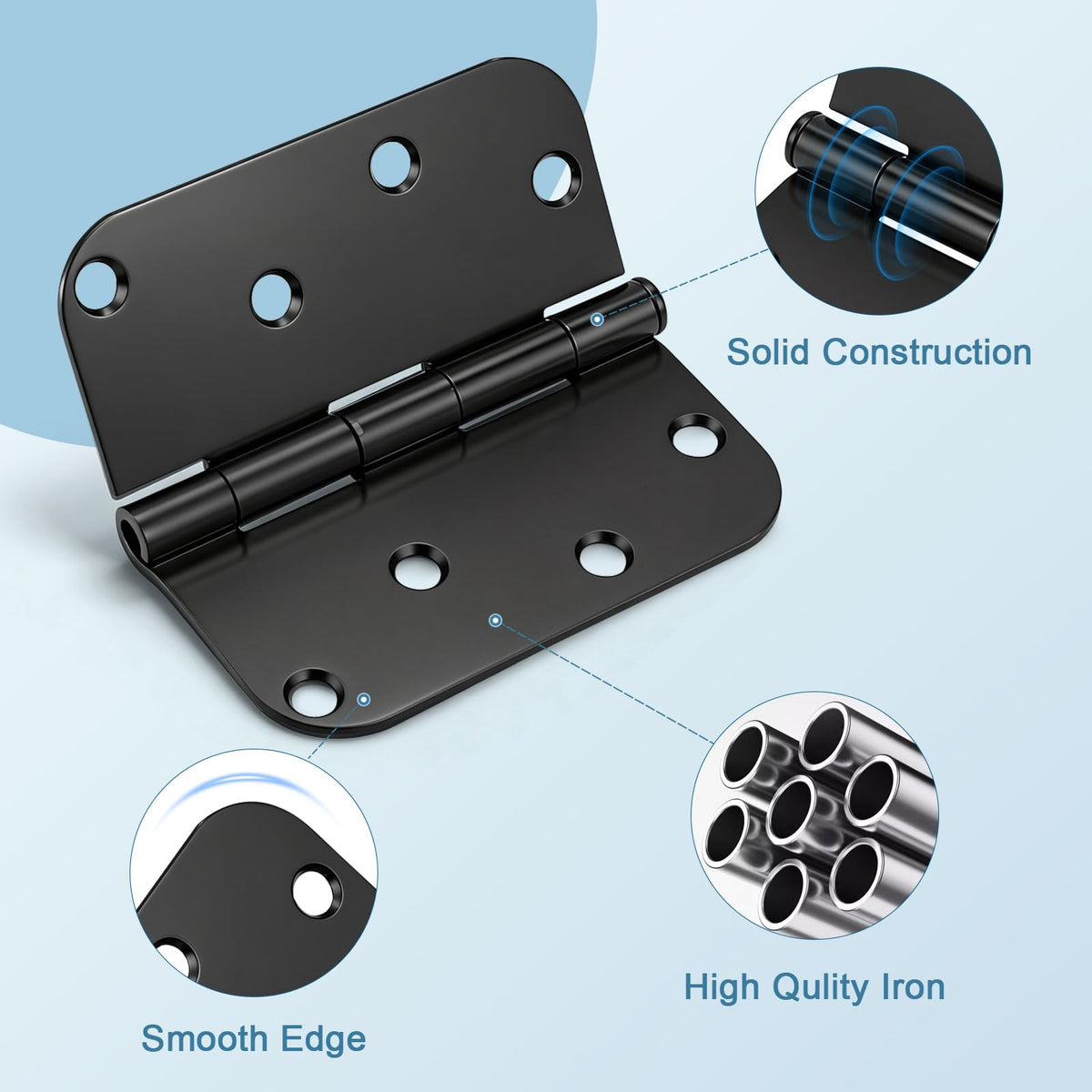 4" x 4" Matte Black Door Hinges, Exterior Door Hinges, 12 Pack