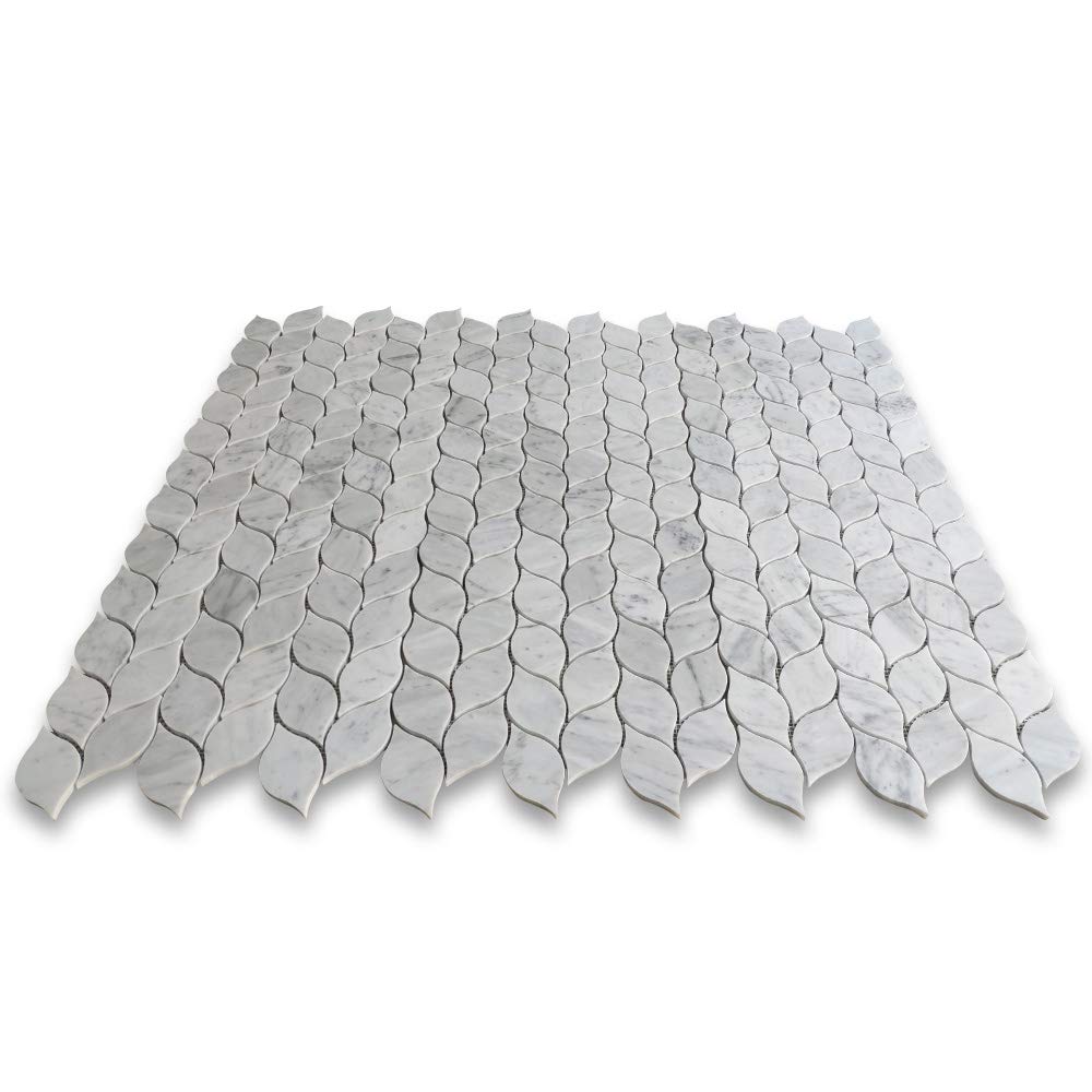 Carrara White Marble Leaf Shape Medi Mosaic Tile Honed Kitchen Bath Wall Floor Backsplash Shower (1 Sheet)