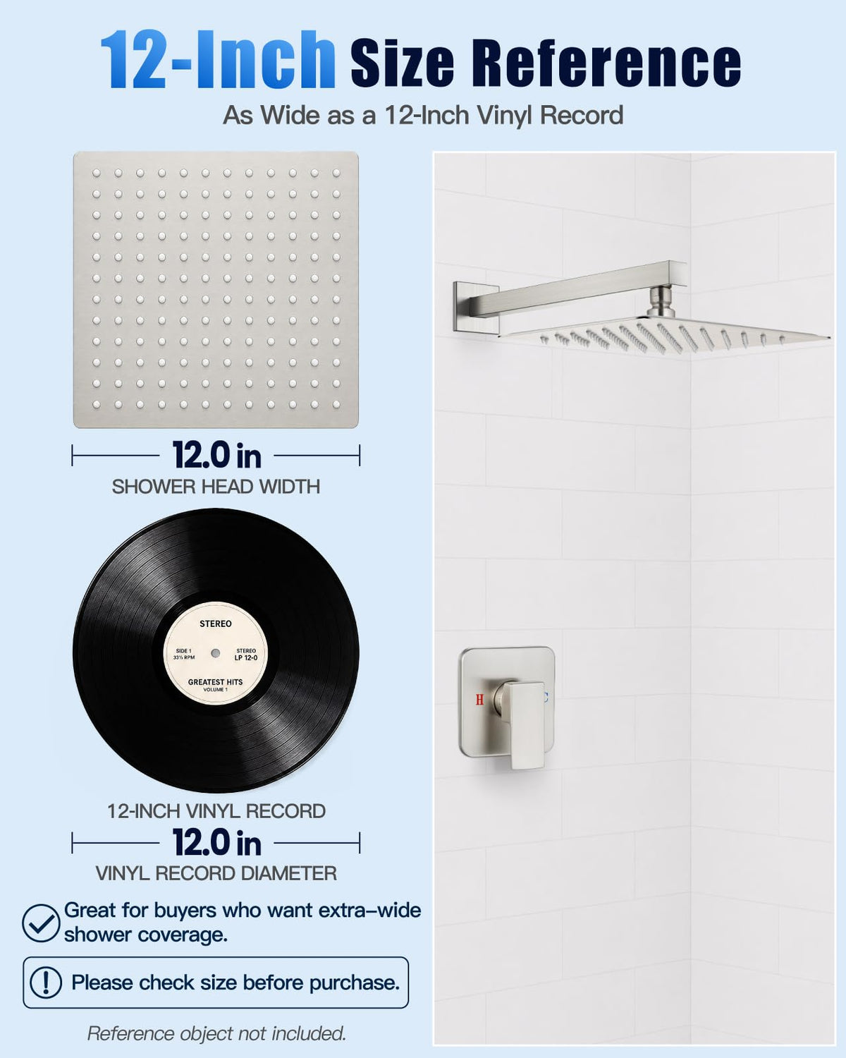 12 Inch Square Rain Shower Faucet Set with Valve, Brushed Nickel