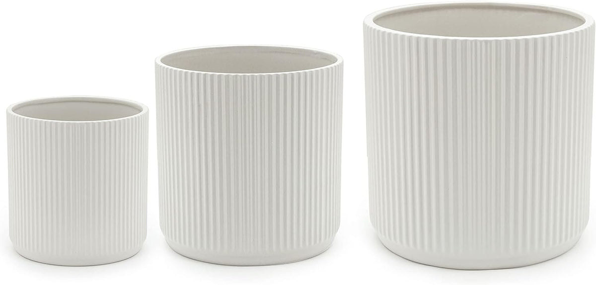Fluted Ceramic Planters for Indoor Outdoor Plants, Round Flower Pots with Drainage Hole, Set of 3, 6 inch, 8 inch, 10