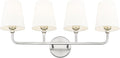 4-Light Brushed Nickel Bathroom Vanity Light, White Fabric Shades | Ideal for 32-42" mirrors, 28" bathroom light