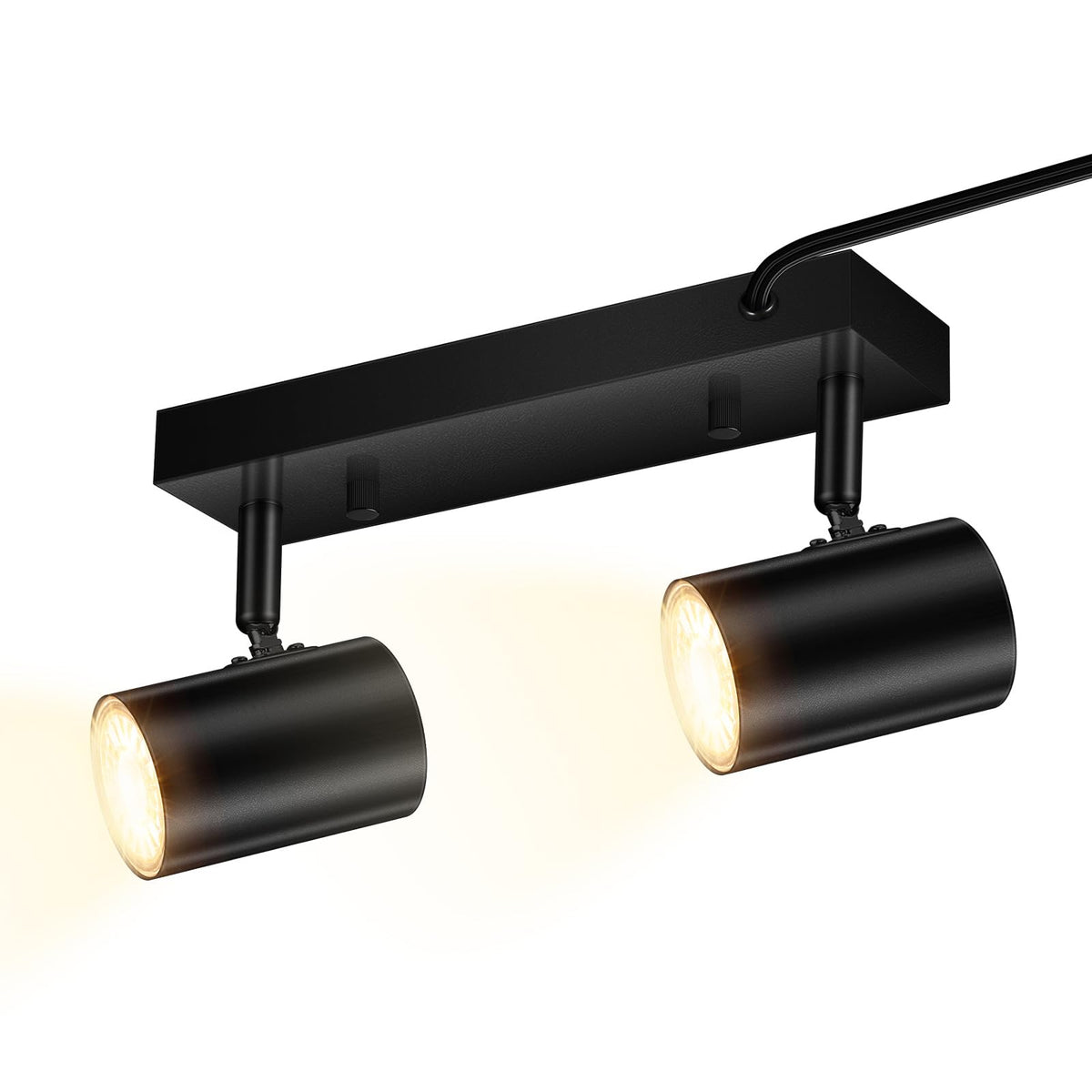 2 Light Track Lighting Kit,Black 2 Way Modern Plug in Ceiling Spotlight,Industrial LED Wall Light Cabinet Gallery Bar