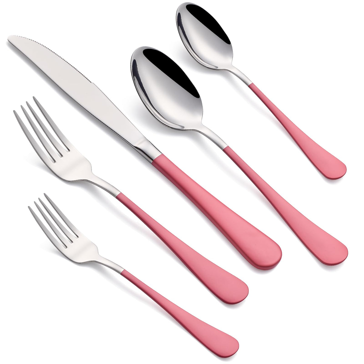 20-Piece Pink Silverware Set for 4, 18/0 Stainless Steel Flatware Cutlery Utensils Set, Include Dinner Knives,Dinner