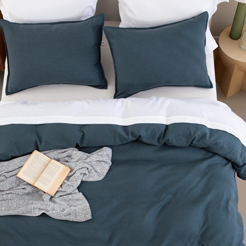 Linen Blend Duvet Cover Set - 106"x92" Duvet Cover + 2 Shams, 55% Linen 45% Cotton Bedding Sets