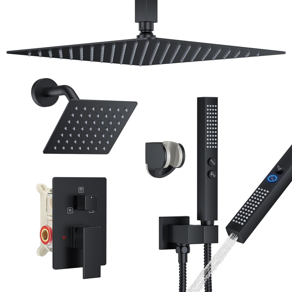 Rain Shower System 12"&6" Shower Heads Ceiling Shower Faucet Set