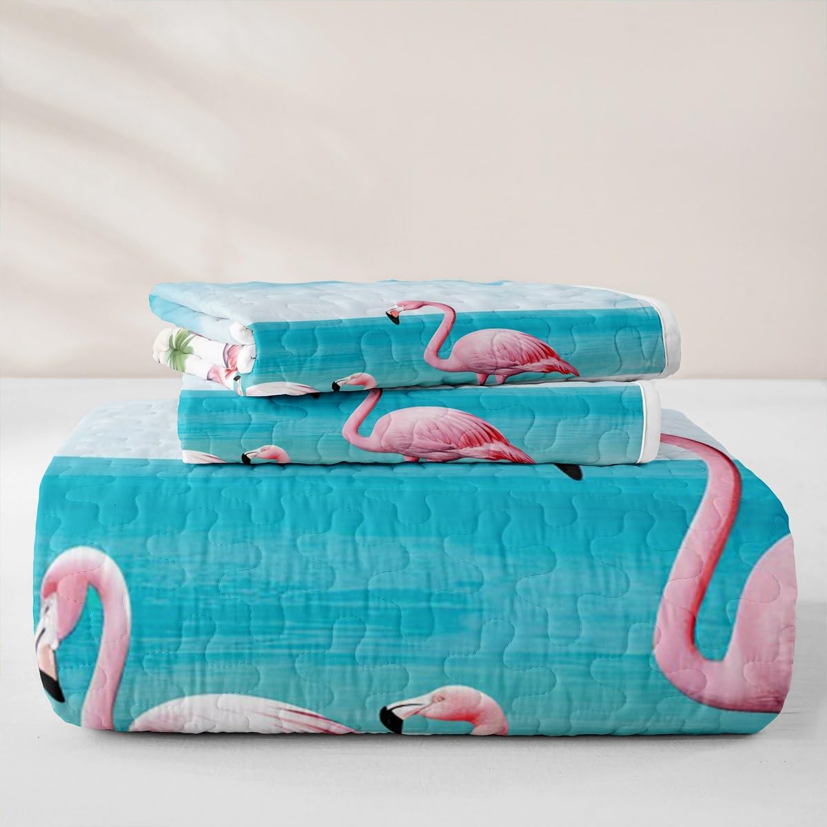 Pink Flamingo Quilt Set Hawaiian Ocean Beach Quilt Cactus