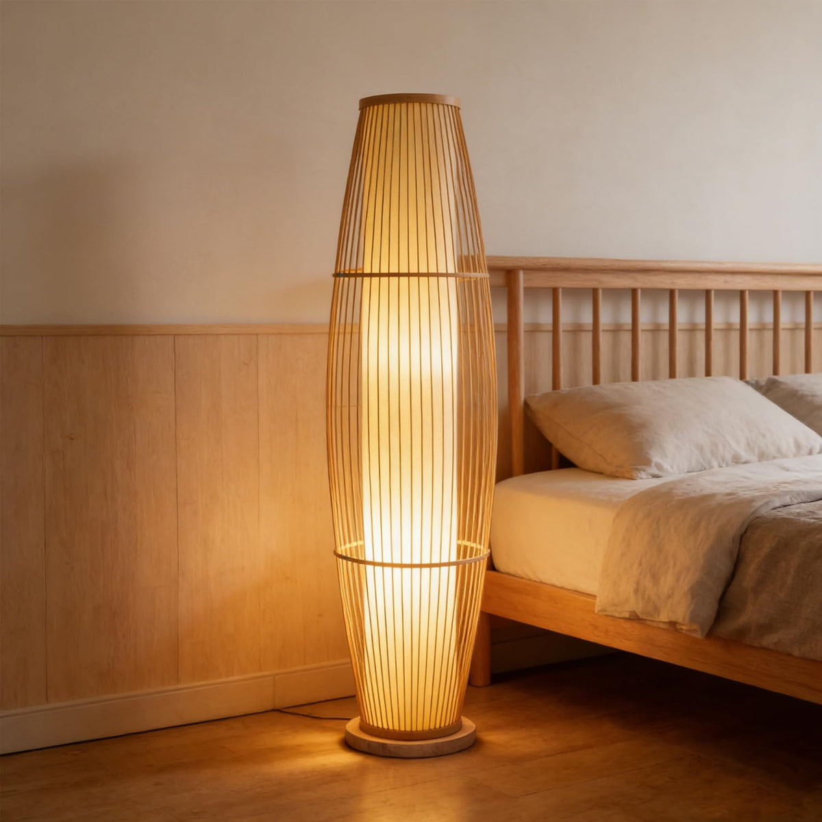 47 Inch Tall Bamboo Floor Lamp,Boho Style, Bedroom