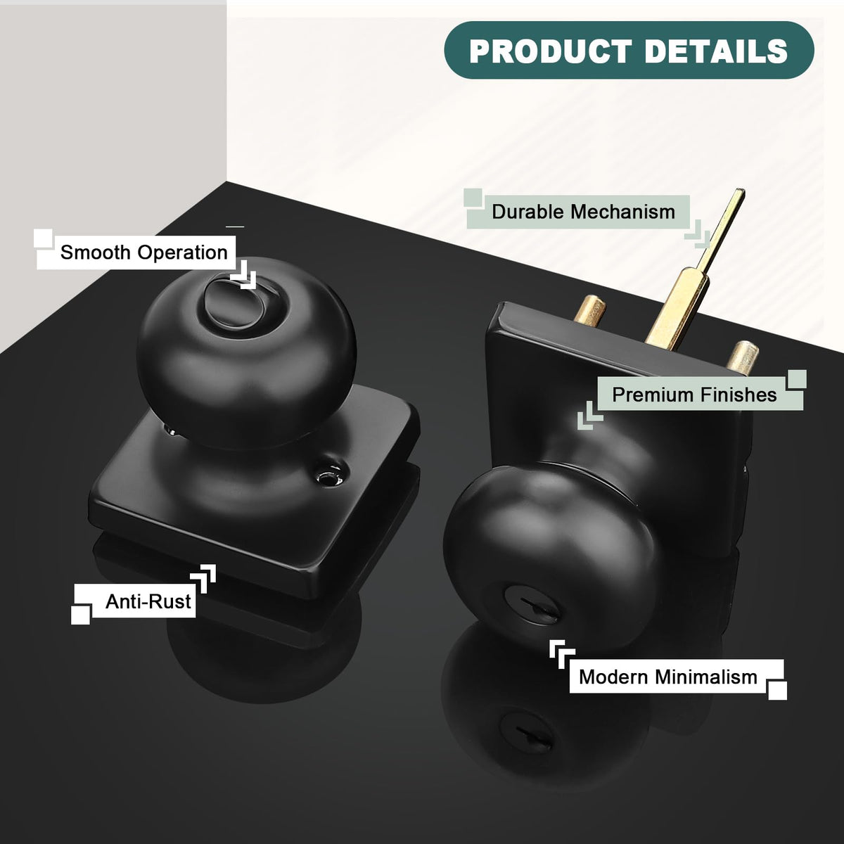 Keyed Alike Entry Door Knobs with Lock and Keys, Matte Black Entry Door Lock Sets for Exterior & Interior Doors