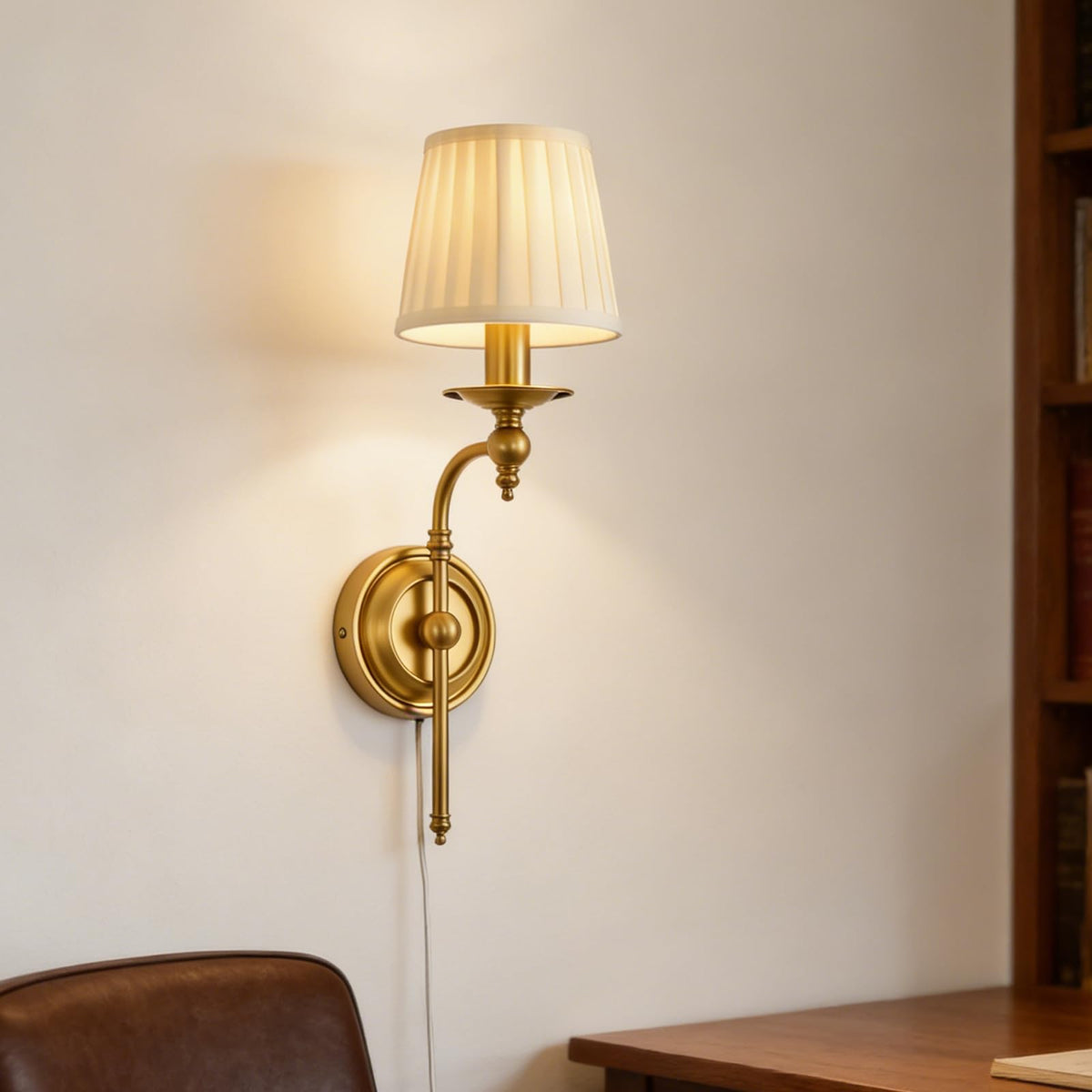 Plug in Long Wall Lamp,Plug-in or Hardwired Installation Wall Sconce with Beige Fabric Shade for Wall Painting,Modern