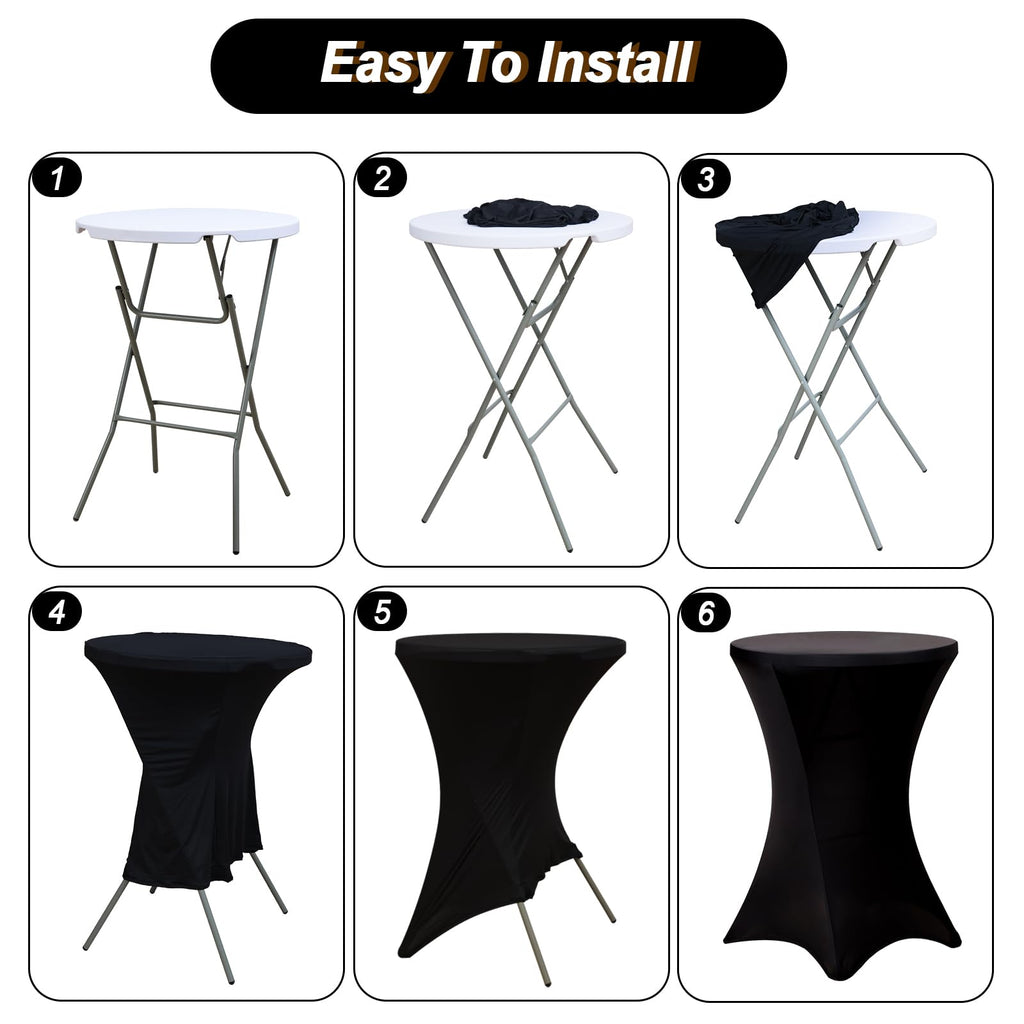 2 Pack Cocktail Tablecloth Bar Top Table Covers Round Black Spandex