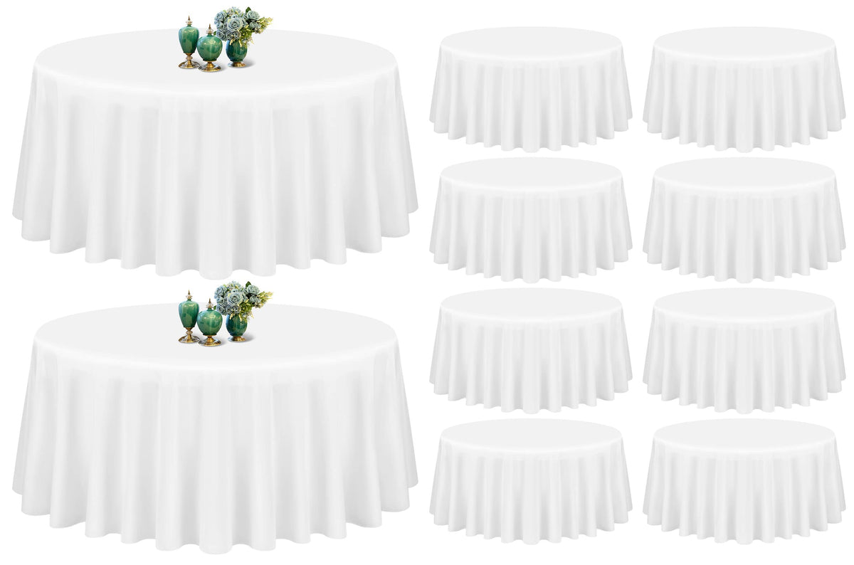 10 Pack White Round Tablecloth 90 Inch